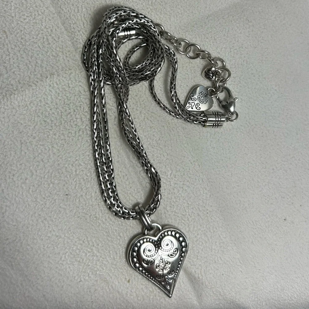 Brighton French Quarter Ophelia Heart Necklace Silver Plated 17” Triple Chain - Picture 14 of 16